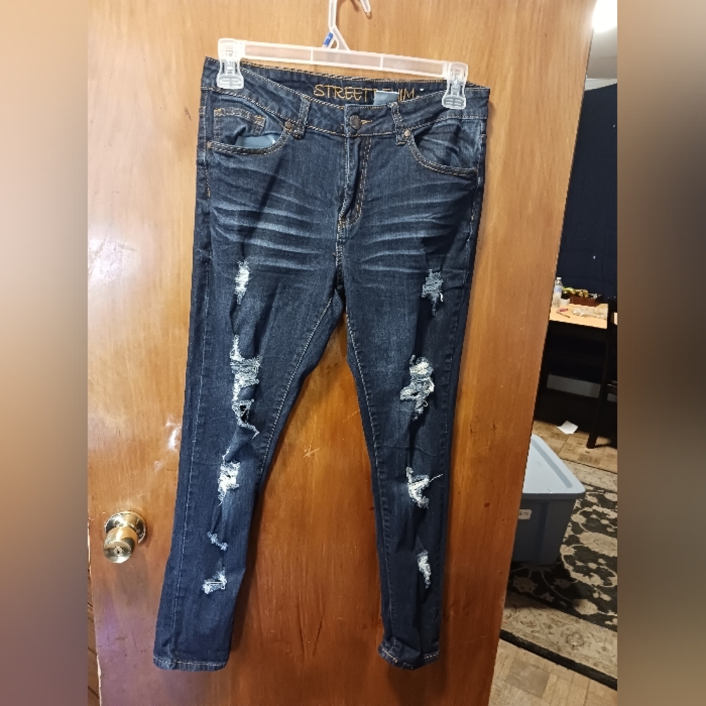 Street denim women's ripped regular blue jeans  size 11/12